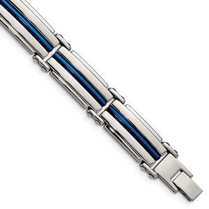 Kazi Luxury Stainless Steel Polished Blue IP-plated 8.5in Bracelet